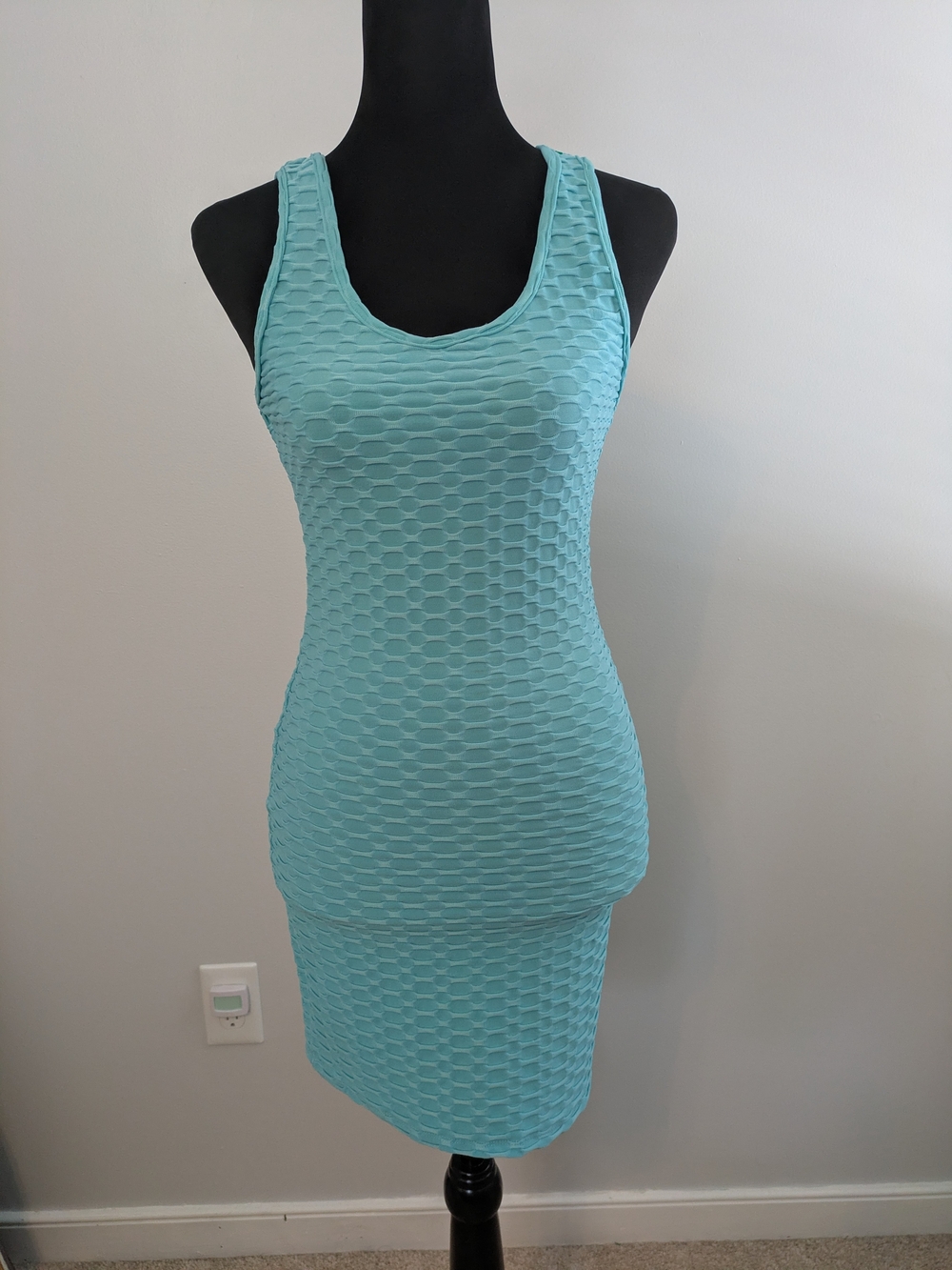 Love J Turquoise Textured Midi Dress Size S Sleeveless Scoop Neck Honeycomb